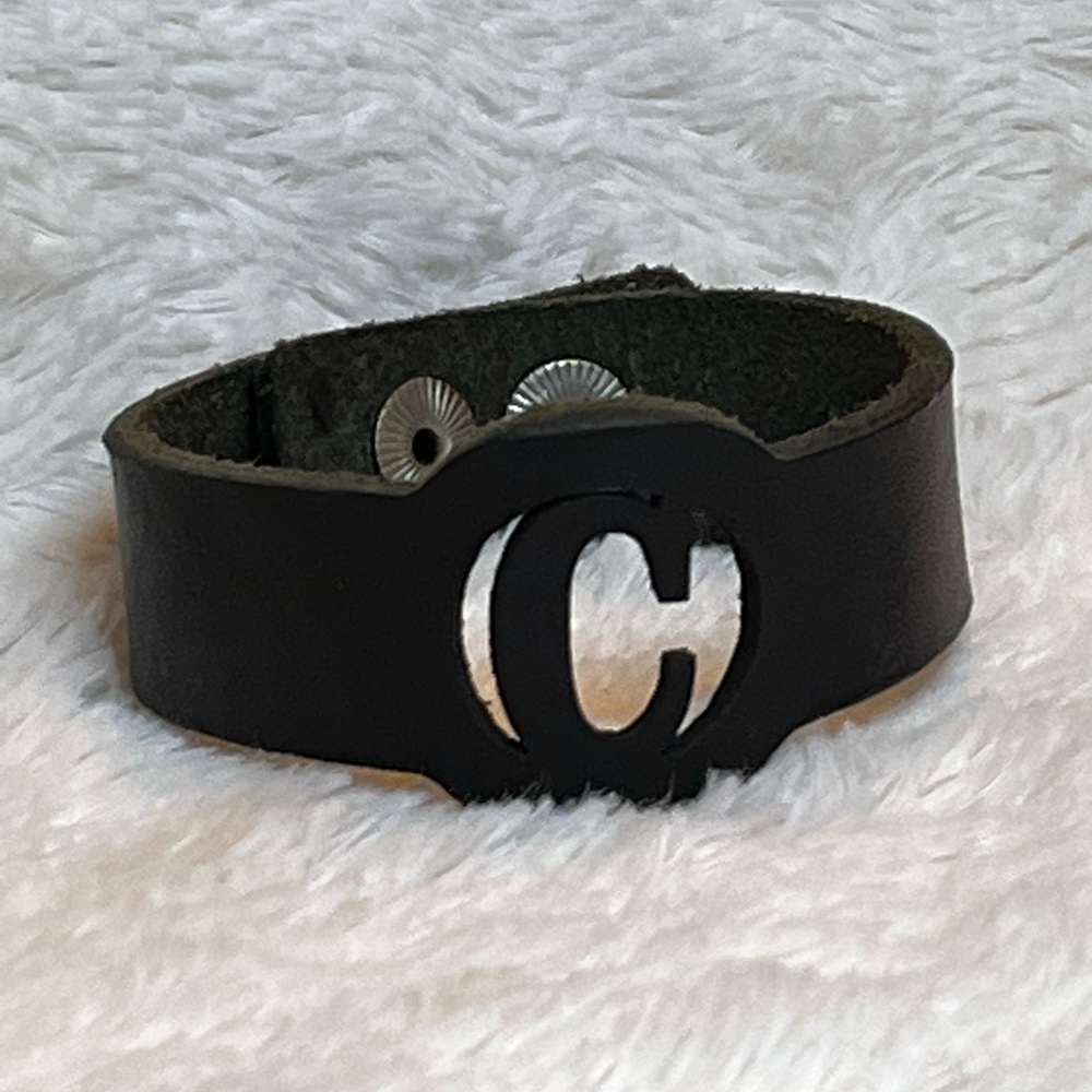 Rustic Cuff - Black Leather Initial “C” - image 1